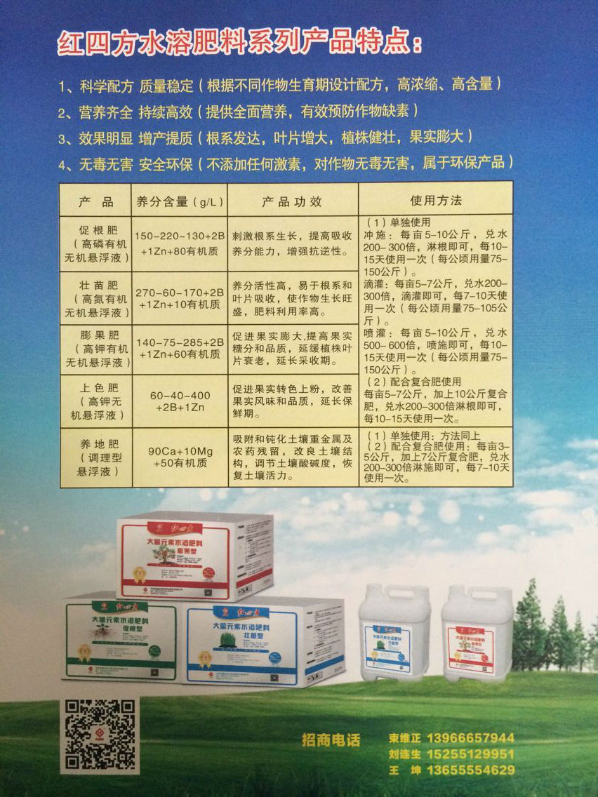 紅四方液體水溶肥產品詳情